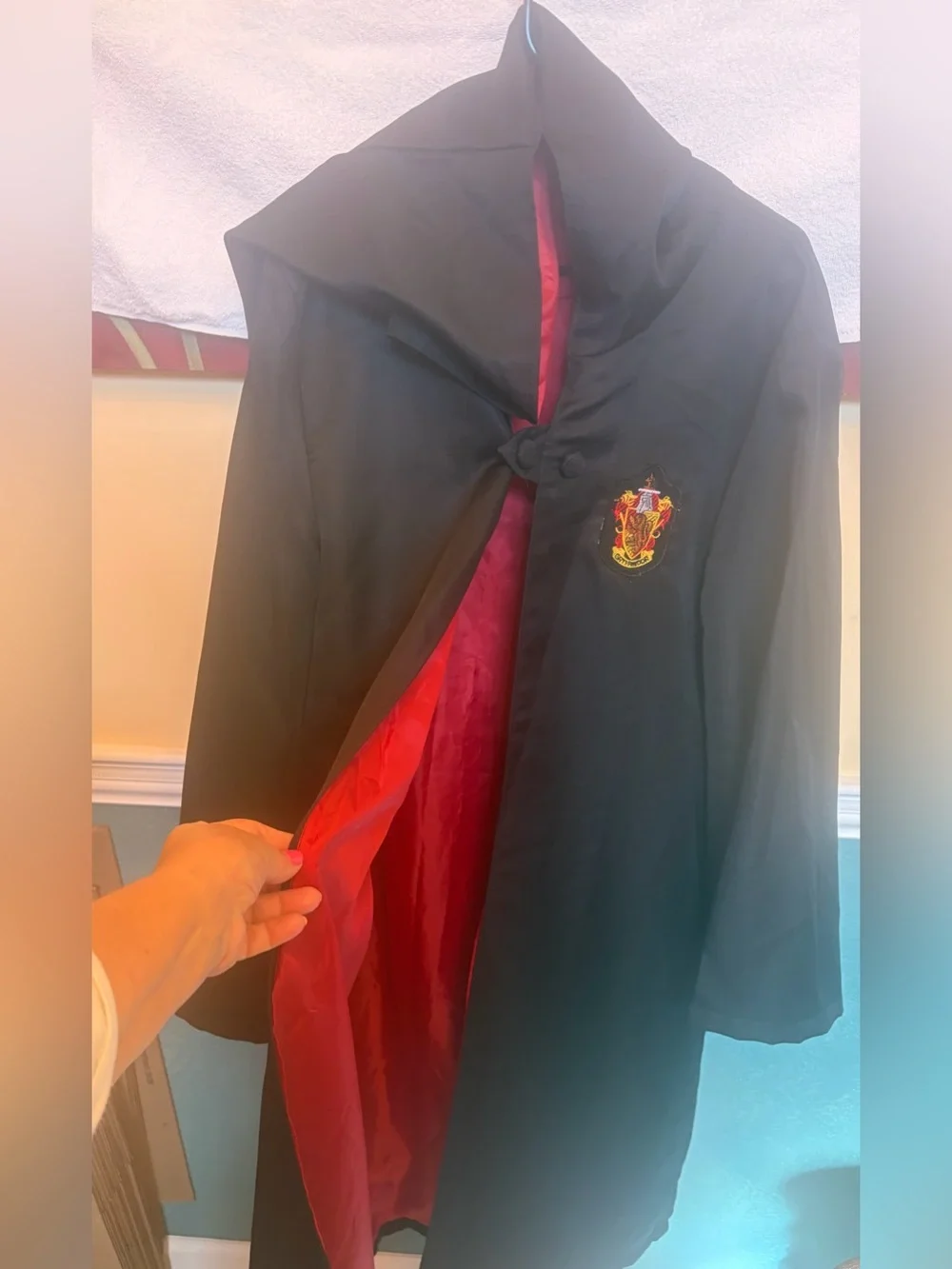 Harry Potter Black Coat with Red Lining and Gryffindor Patch